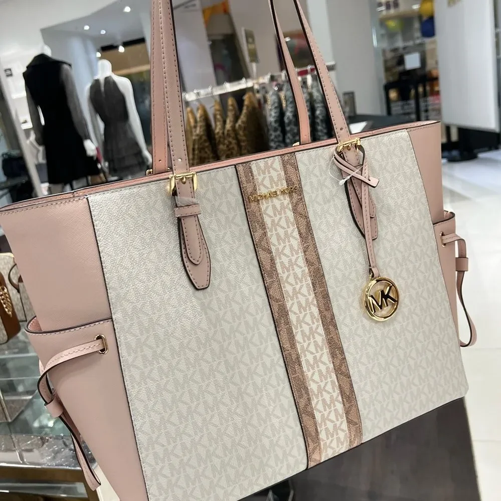BUNDLE Michael Kors Gilly Large Drawstring Travel Tote Shoulder PwD Blush Wallet - Picture 3 of 16